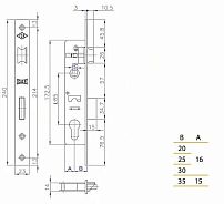 KALE 153  25mm W/B никель б/мех.секр., м/о 85мм Замок врезной б/руч (30)